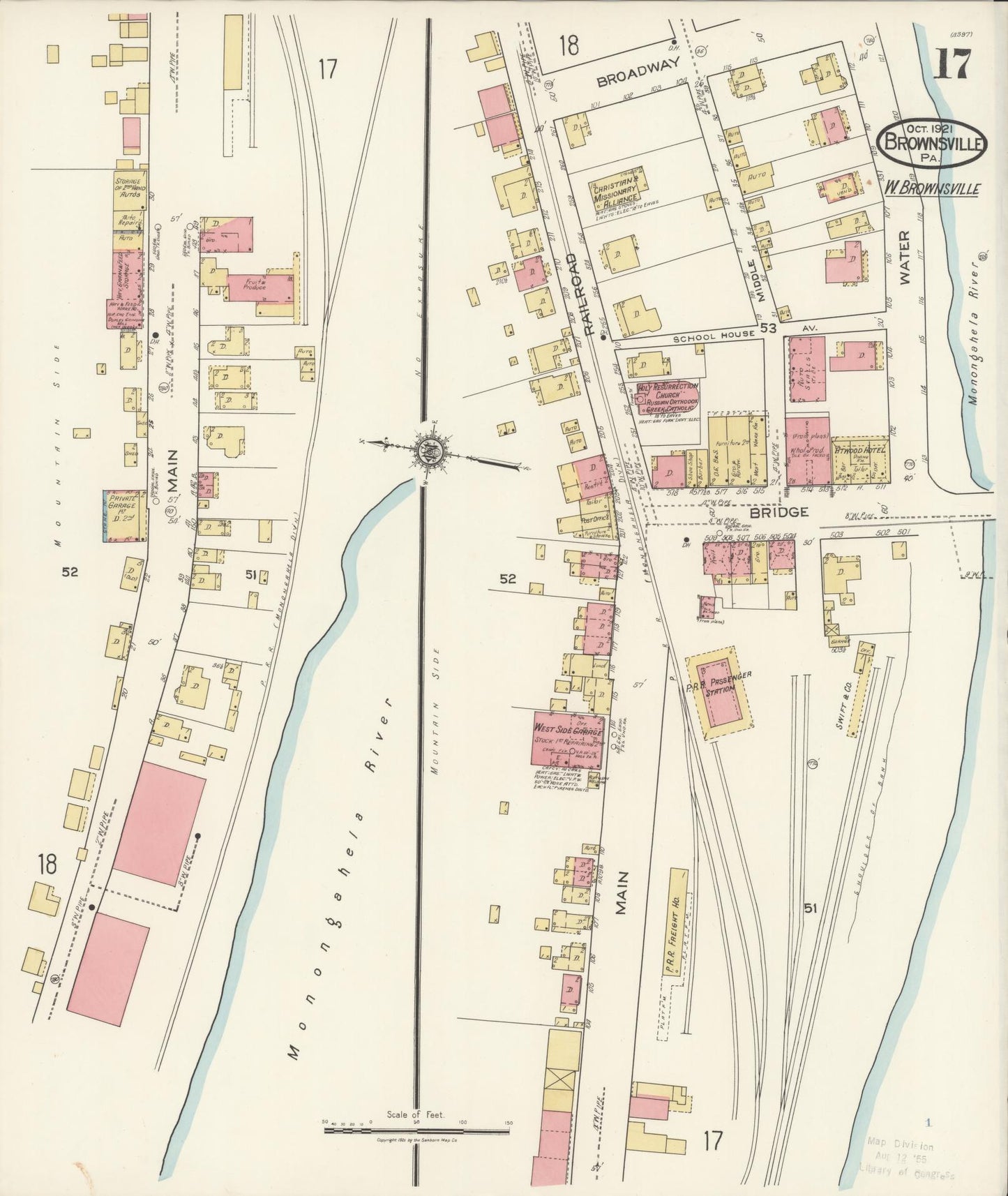 Sanborn Fire Insurance Map from Brownsville, Fayette County, Pennsylvania (1921), Sheet #0017 - Historic Sanborn Fire Insurance Map Print, vintage old map wall art, antique decor, genealogy gift, Pennsylvania Pennsylvania map