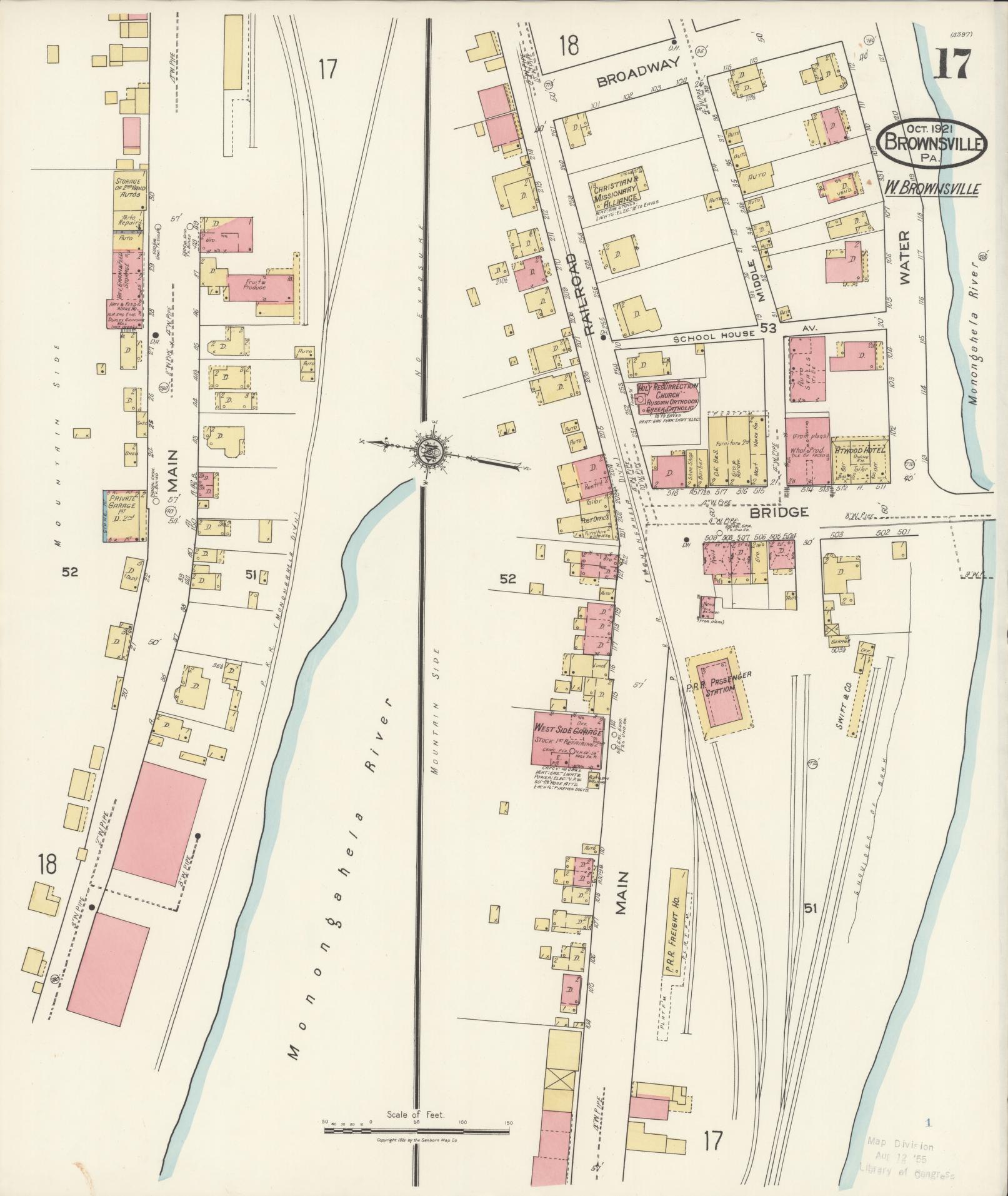Sanborn Fire Insurance Map from Brownsville, Fayette County, Pennsylvania (1921), Sheet #0017 - Historic Sanborn Fire Insurance Map Print, vintage old map wall art, antique decor, genealogy gift, Pennsylvania Pennsylvania map