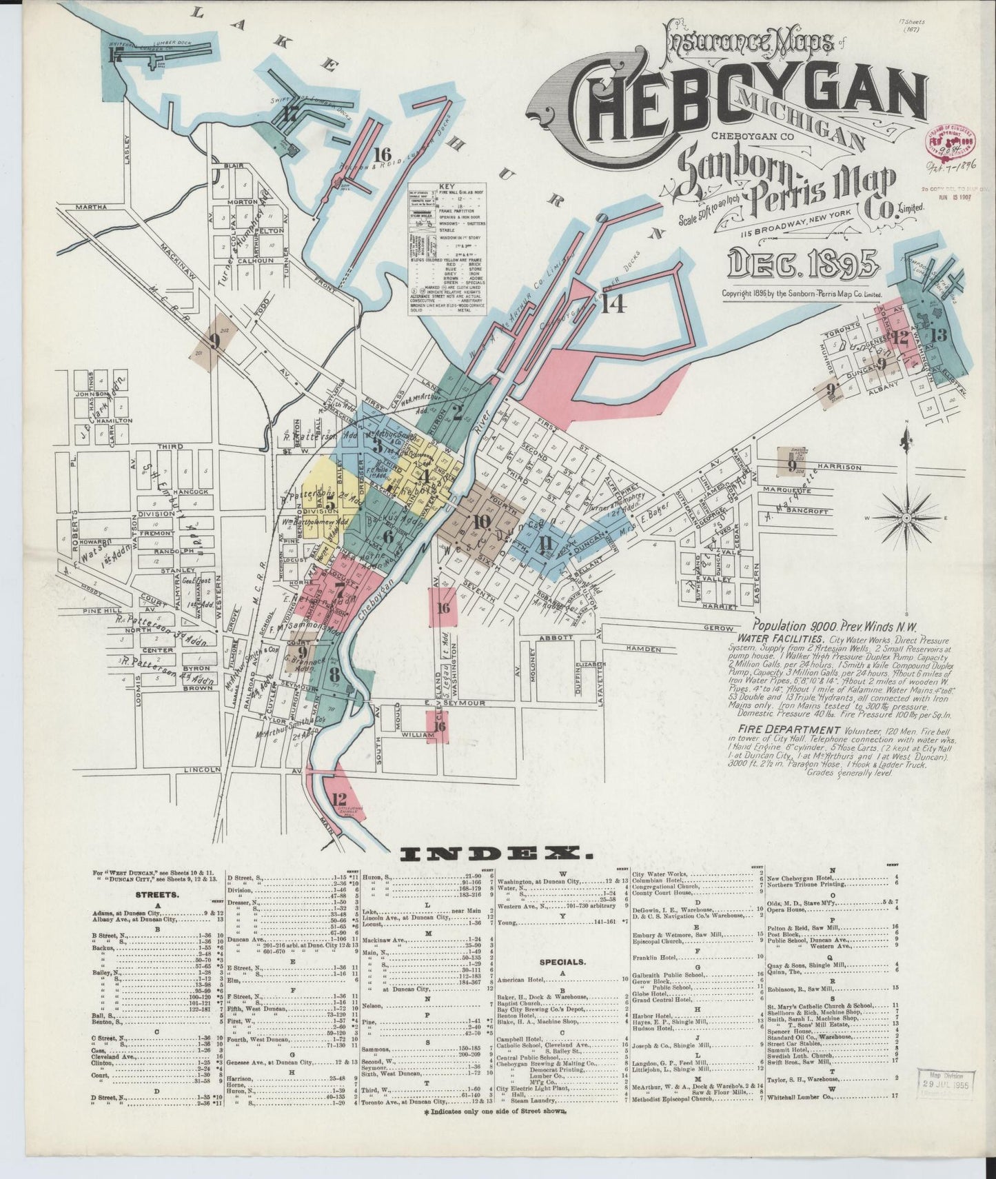 Sanborn Fire Insurance Map from Cheboygan, Cheboygan County, Michigan (1895), Sheet #0001 - Complete Map Set gallery image, historic Sanborn map, vintage wall art, Michigan Michigan