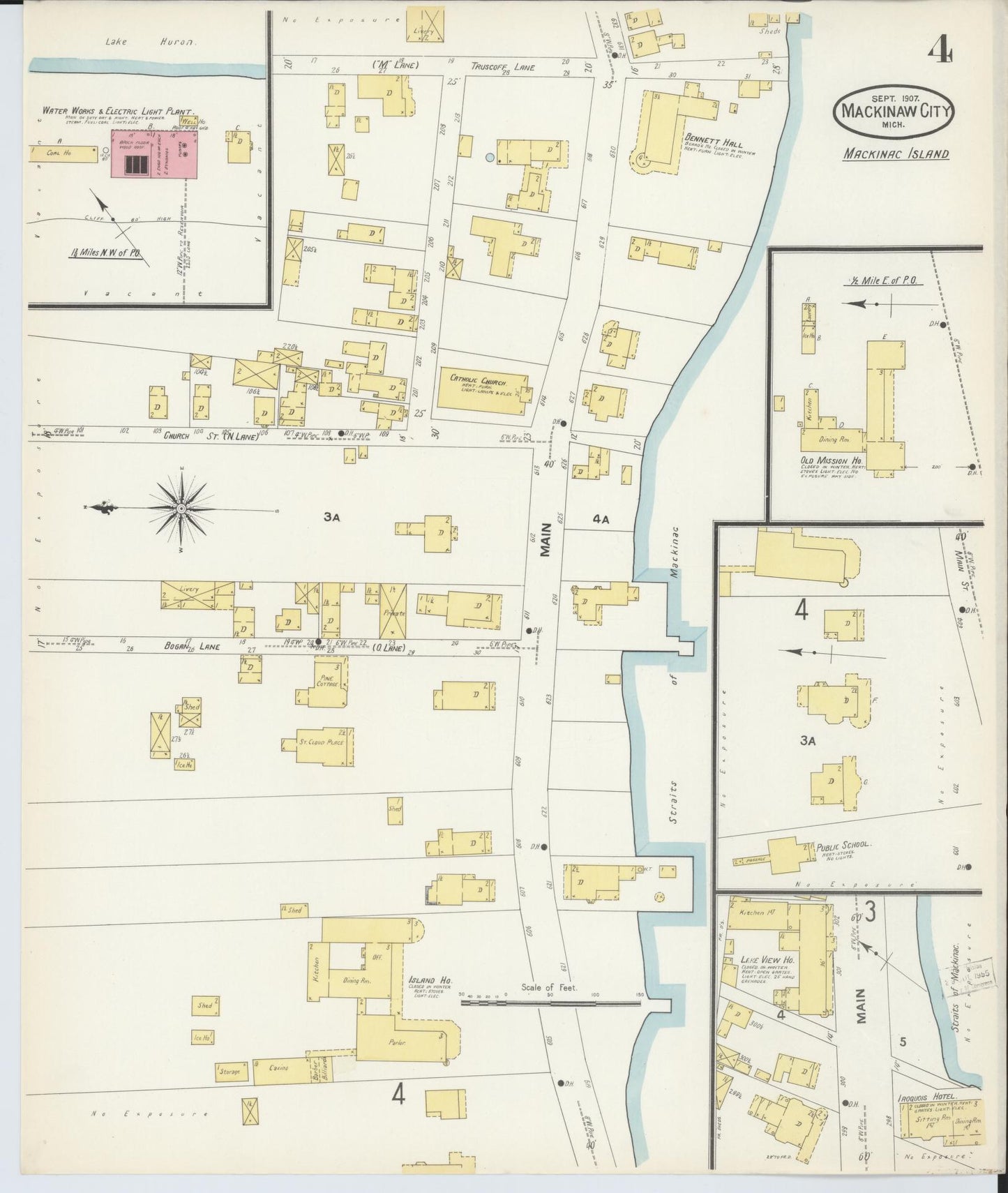 Sanborn Fire Insurance Map from Mackinaw City, Cheboygan County, Michigan (1907), Sheet #0004 - Complete Map Set gallery image, historic Sanborn map, vintage wall art, Michigan Michigan