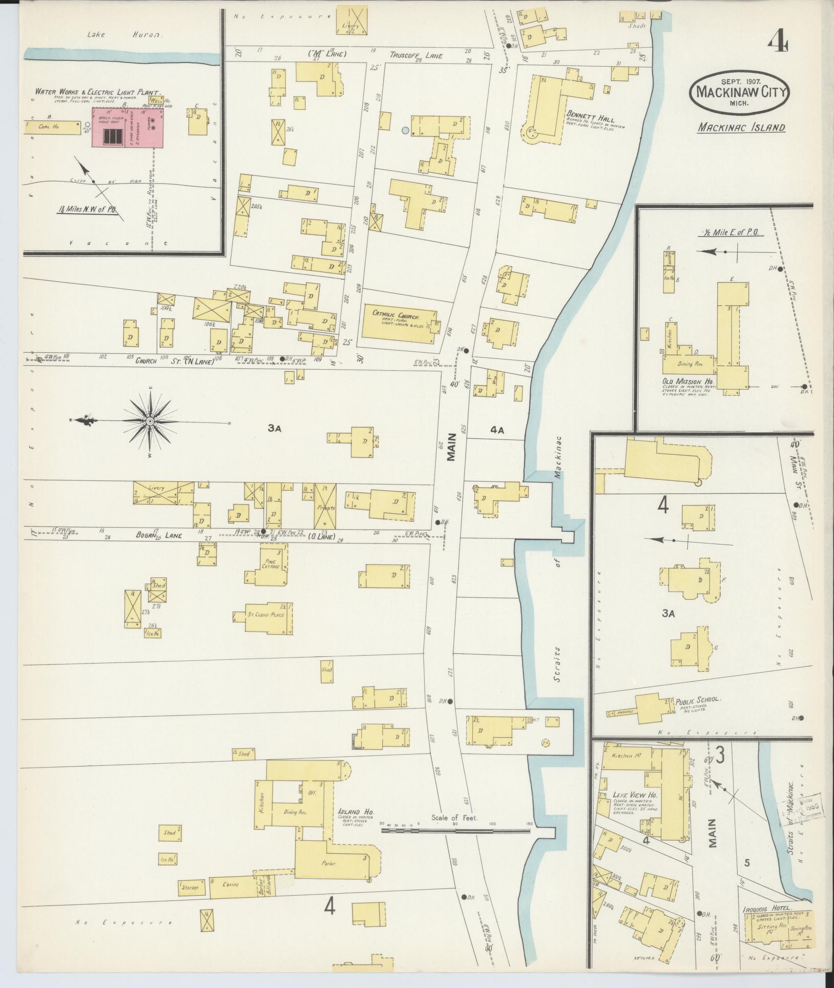 Sanborn Fire Insurance Map from Mackinaw City, Cheboygan County, Michigan (1907), Sheet #0004 - Complete Map Set gallery image, historic Sanborn map, vintage wall art, Michigan Michigan