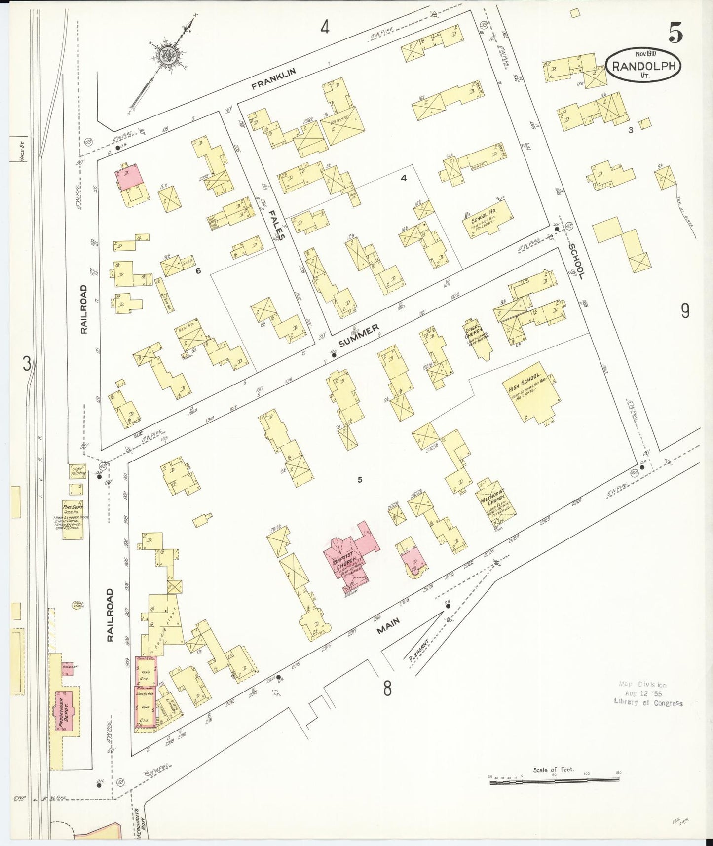 Sanborn Fire Insurance Map from Randolph, Orange County, Vermont (1910), Sheet #0005 - Complete Map Set gallery image, historic Sanborn map, vintage wall art, Vermont Vermont