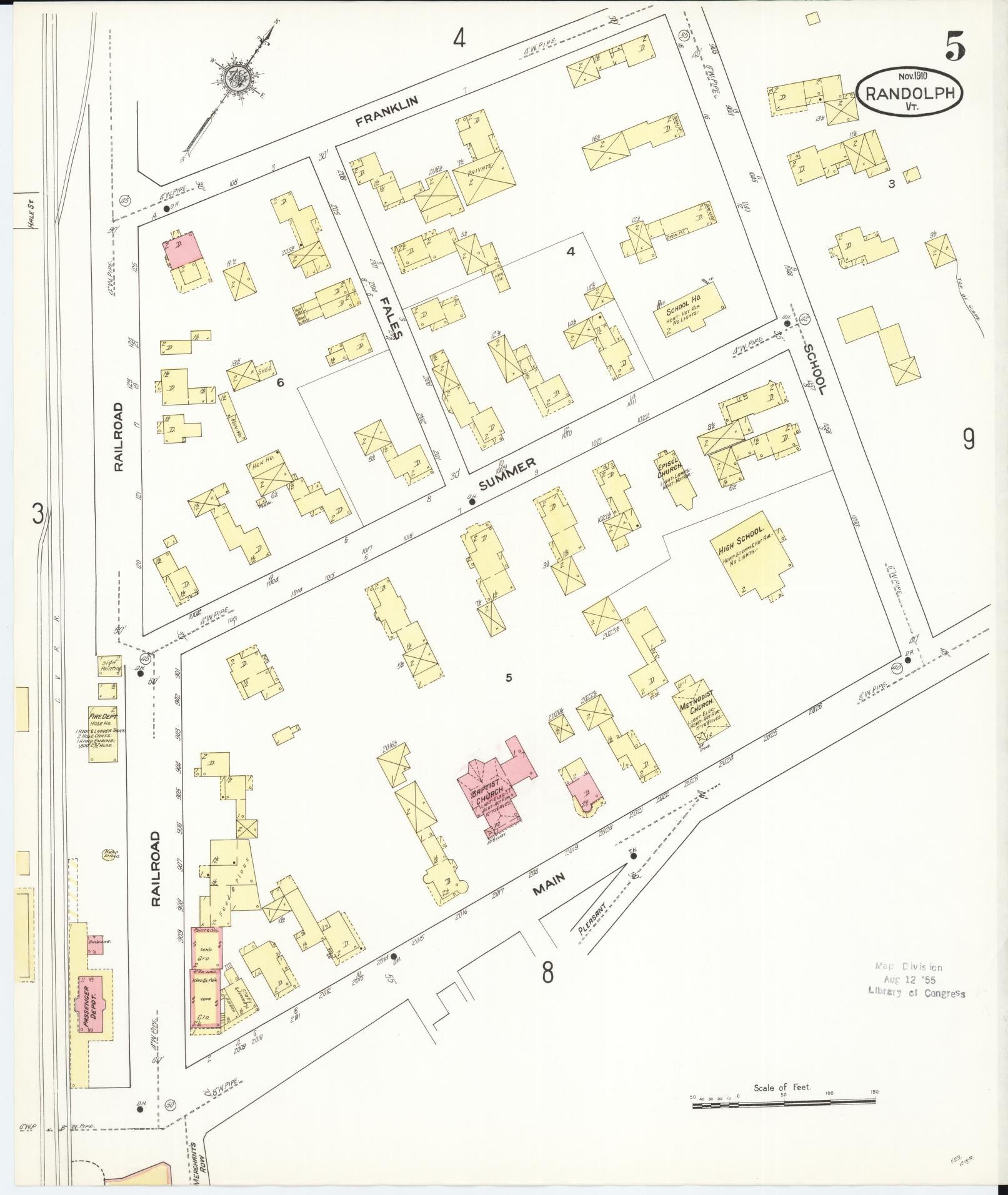Sanborn Fire Insurance Map from Randolph, Orange County, Vermont (1910), Sheet #0005 - Complete Map Set gallery image, historic Sanborn map, vintage wall art, Vermont Vermont
