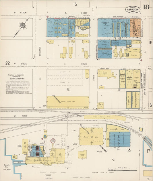 Sanborn Fire Insurance Map from Aberdeen, Grays Harbor County, Washington (1914), Sheet #0018 - Historic Sanborn Fire Insurance Map Print, vintage old map wall art, antique decor, genealogy gift, Washington Washington map