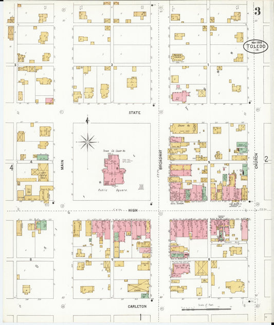 Sanborn Fire Insurance Map from Toledo, Tama County, Iowa (1899), Sheet #0003 - Historic Sanborn Fire Insurance Map Print, vintage old map wall art