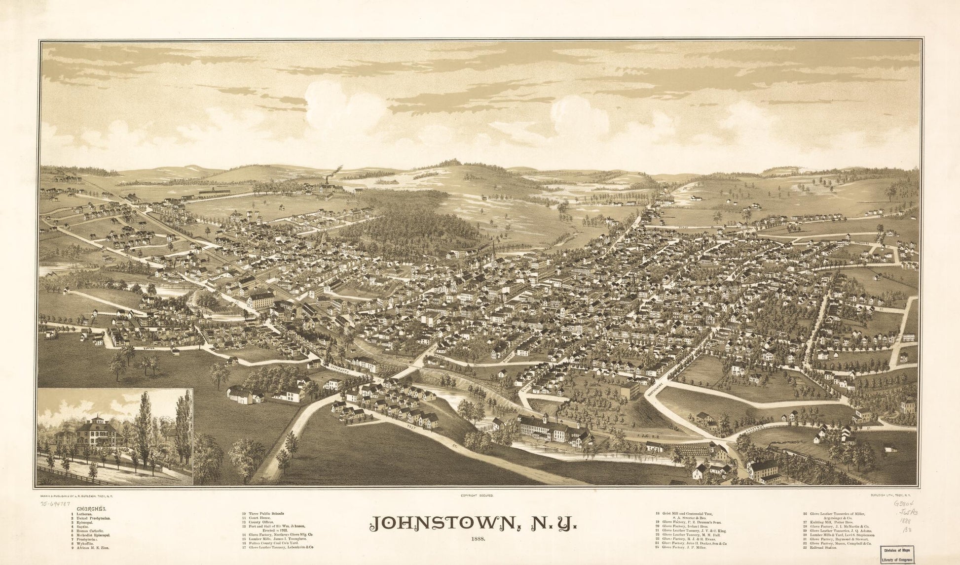 Johnstown, N.Y. 1888. (1888) – Historic Bird’s-Eye View Panorama Print