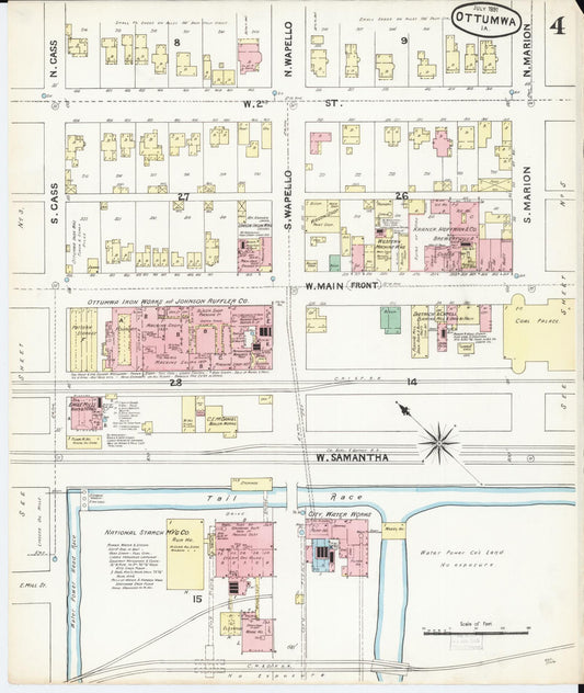 Sanborn Fire Insurance Map from Ottumwa, Wapello County, Iowa (1891), Sheet #0004 - Historic Sanborn Fire Insurance Map Print, vintage old map wall art