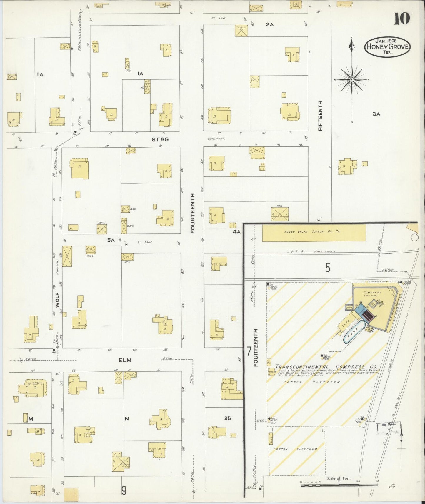 Sanborn Fire Insurance Map from Honey Grove, Fannin County, Texas (1909), Sheet #0010 - Complete Map Set gallery image, historic Sanborn map, vintage wall art, Texas Texas