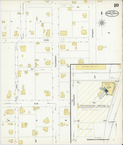 Sanborn Fire Insurance Map from Honey Grove, Fannin County, Texas (1909), Sheet #0010 - Complete Map Set gallery image, historic Sanborn map, vintage wall art, Texas Texas