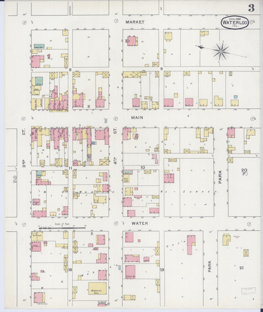 Sanborn Fire Insurance Map from Waterloo, Monroe County, Illinois (1898), Sheet #0003 - Historic Sanborn Fire Insurance Map Print, vintage old map wall art, antique decor, genealogy gift, Illinois Illinois map