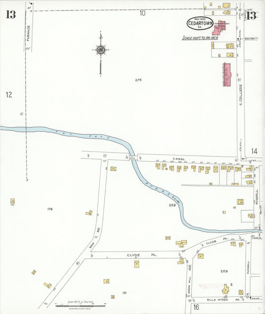Sanborn Fire Insurance Map from Cedartown, Polk County, Georgia (1923), Sheet #0013 - Historic Sanborn Fire Insurance Map Print, vintage old map wall art, antique decor, genealogy gift, Georgia Georgia map