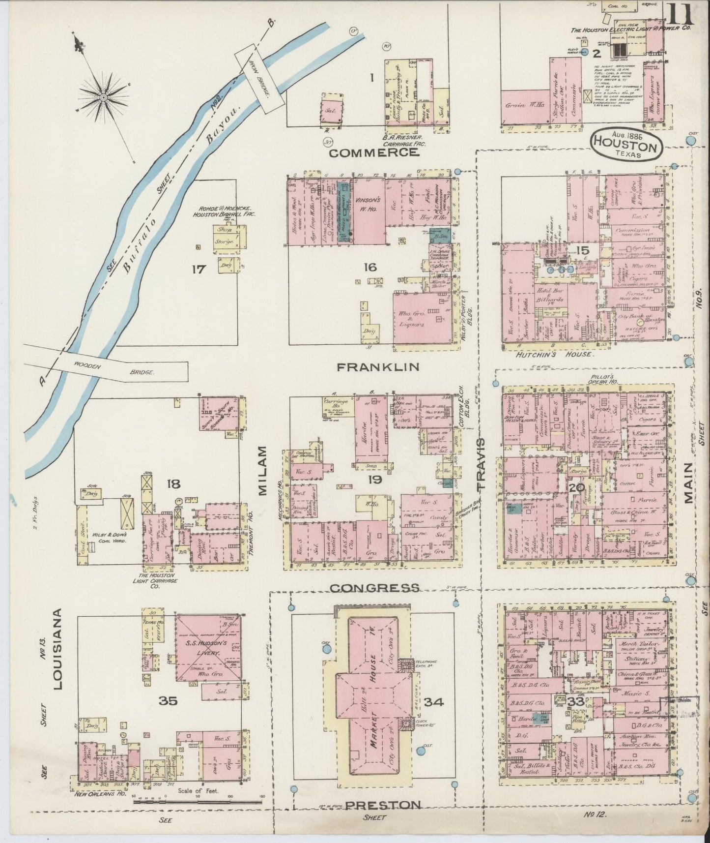 Sanborn Fire Insurance Map from Houston, Harris County, Texas (1885), Sheet #0011 - Complete Map Set gallery image, historic Sanborn map, vintage wall art, Texas Texas