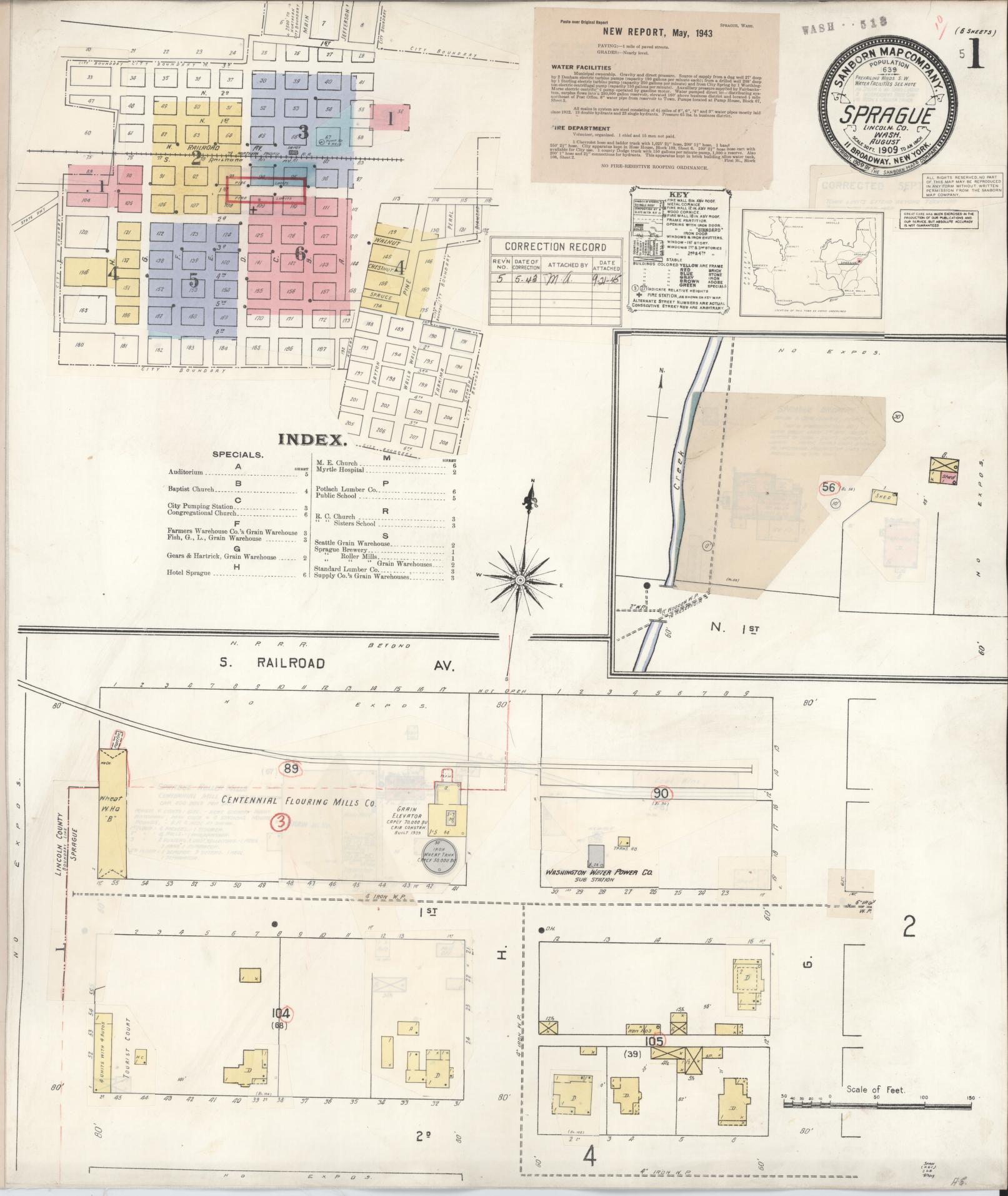 Sanborn Fire Insurance Map from Sprague, Lincoln County, Washington (1943), Sheet #0001 - Historic Sanborn Fire Insurance Map Print, vintage old map wall art, antique decor, genealogy gift, Washington Washington map