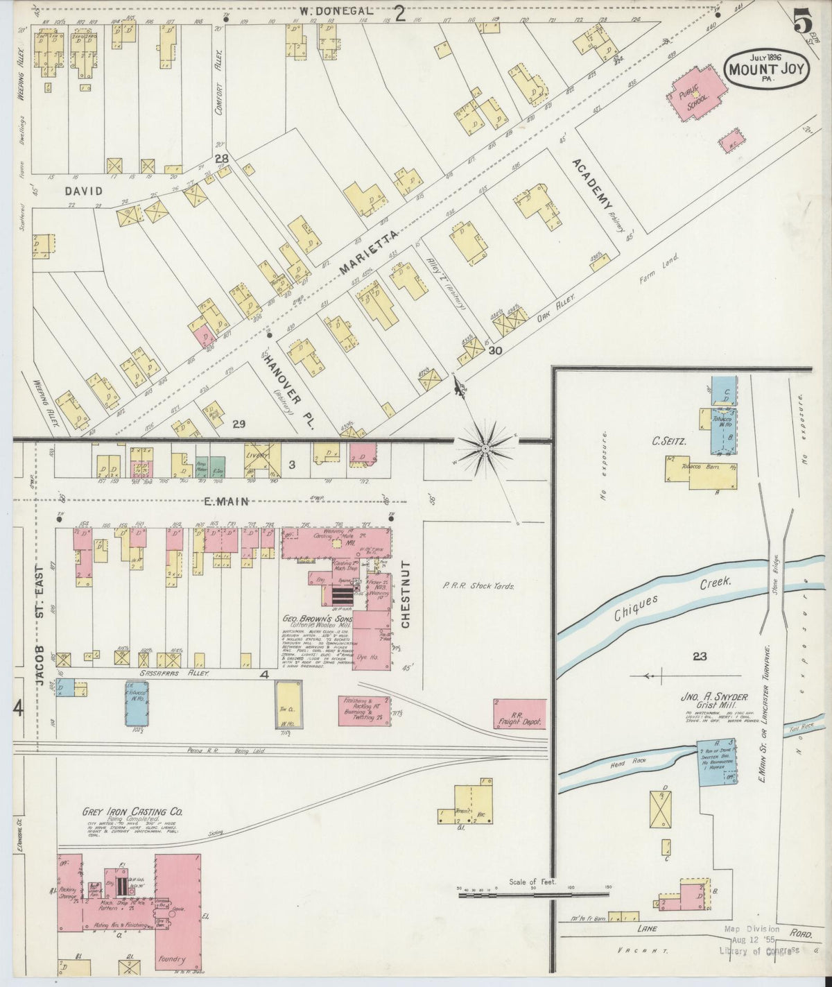 Sanborn Fire Insurance Map from Mount Joy, Lancaster County, Pennsylvania (1896), Sheet #0005 - Complete Map Set gallery image, historic Sanborn map, vintage wall art, Pennsylvania Pennsylvania