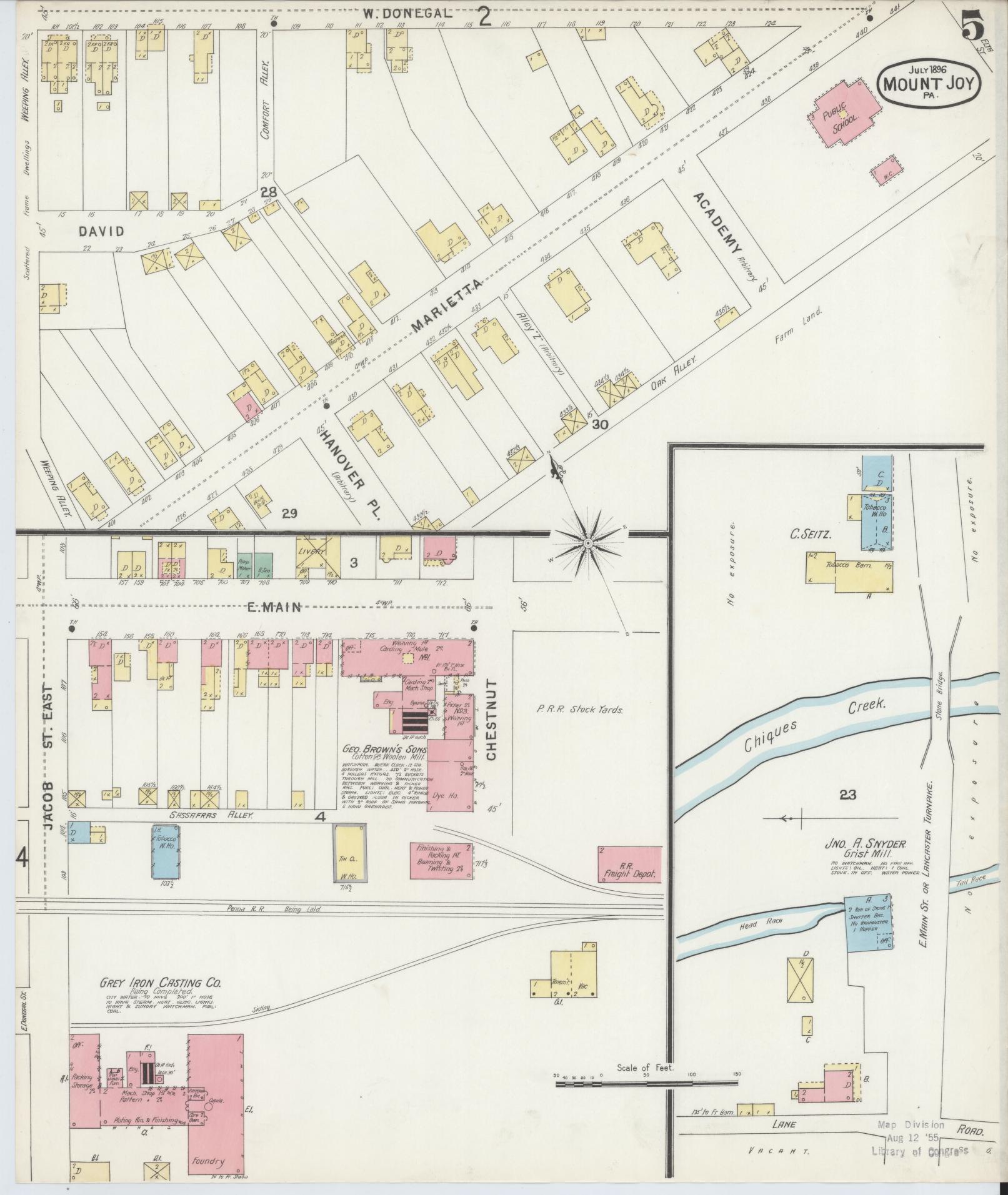 Sanborn Fire Insurance Map from Mount Joy, Lancaster County, Pennsylvania (1896), Sheet #0005 - Complete Map Set gallery image, historic Sanborn map, vintage wall art, Pennsylvania Pennsylvania