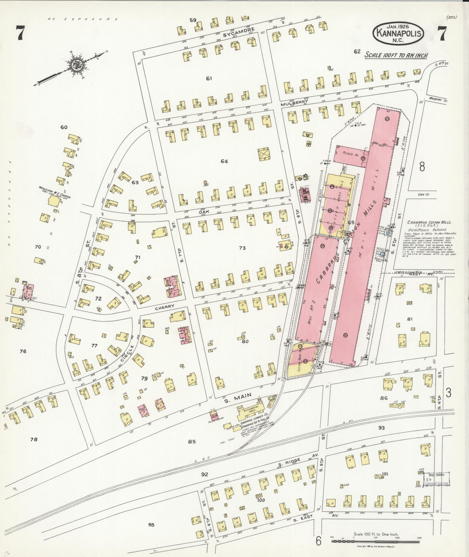 Sanborn Fire Insurance Map from Kannapolis, Rowan And Cabarrus Counties, North Carolina (1926), Sheet #0007 - Complete Map Set gallery image, historic Sanborn map, vintage wall art, North Carolina North Carolina