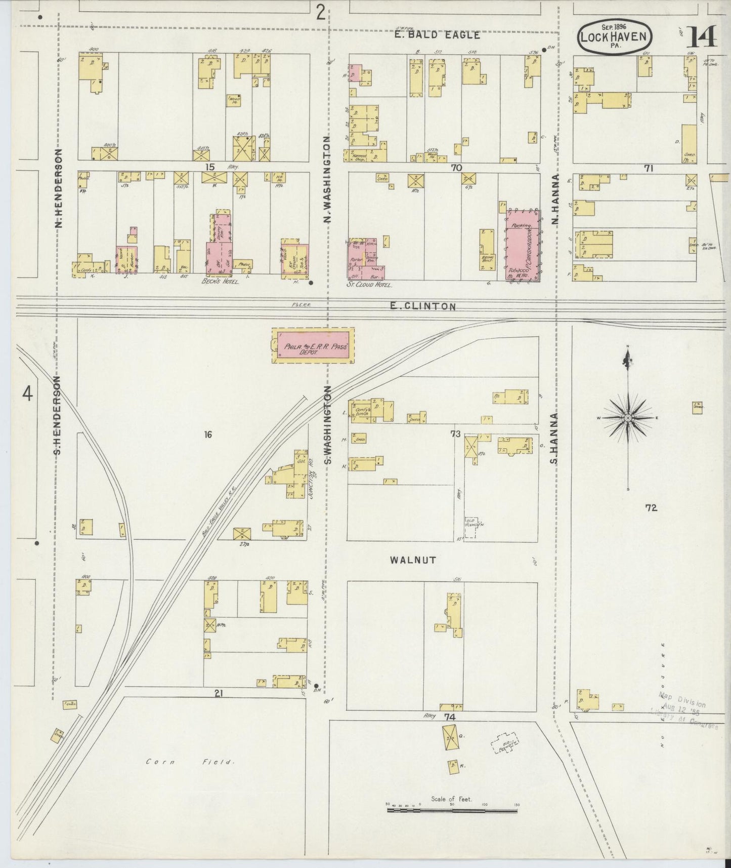 Sanborn Fire Insurance Map from Lock Haven, Clinton County, Pennsylvania (1896), Sheet #0014 - Historic Sanborn Fire Insurance Map Print, vintage old map wall art, antique decor, genealogy gift, Pennsylvania Pennsylvania map