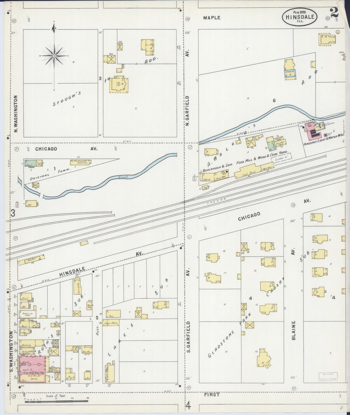 Sanborn Fire Insurance Map from Hinsdale, Du Page And Cook Counties, Illinois (1898), Sheet #0002 - Complete Map Set gallery image, historic Sanborn map, vintage wall art, Illinois Illinois