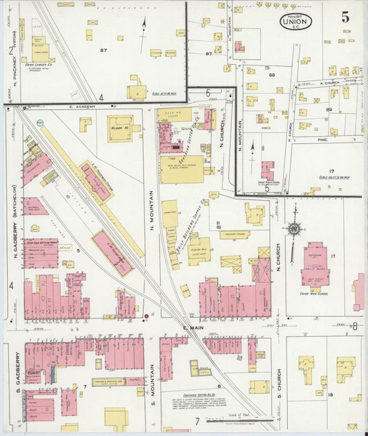Sanborn Fire Insurance Map from Union, Union County, South Carolina (1917), Sheet #0005 - Historic Sanborn Fire Insurance Map Print, vintage old map wall art, antique decor, genealogy gift, South Carolina South Carolina map
