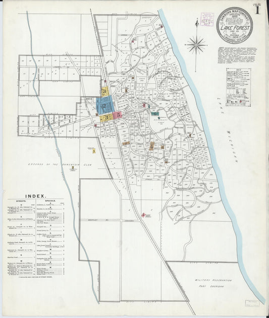 Sanborn Fire Insurance Map from Lake Forest, Lake County, Illinois (1904), Sheet #0001 - Historic Sanborn Fire Insurance Map Print, vintage old map wall art, antique decor, genealogy gift, Illinois Illinois map
