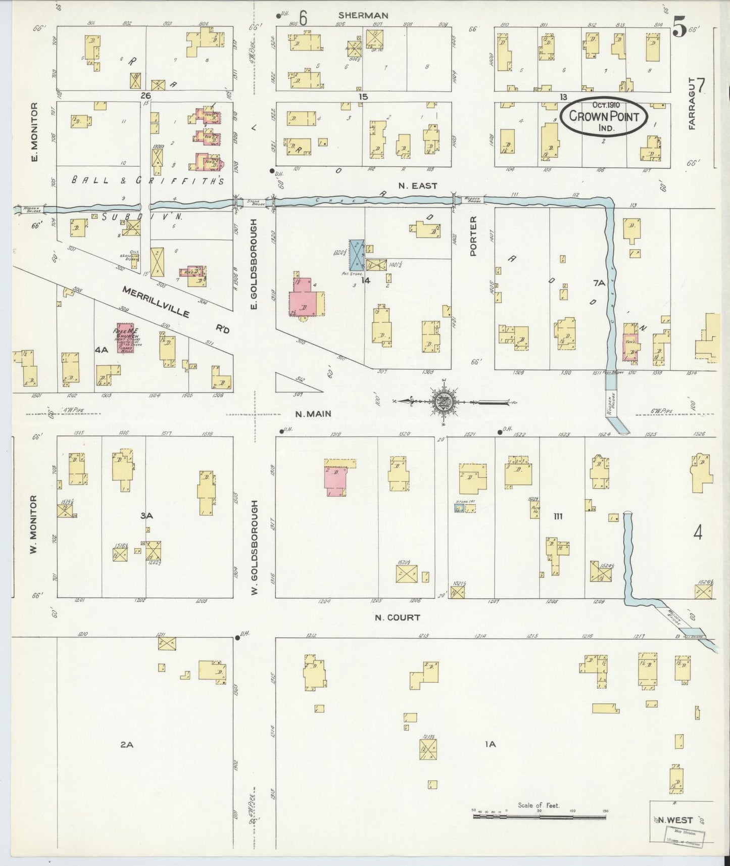 Sanborn Fire Insurance Map from Crown Point, Lake County, Indiana (1910), Sheet #0005 - Complete Map Set gallery image, historic Sanborn map, vintage wall art, Indiana Indiana