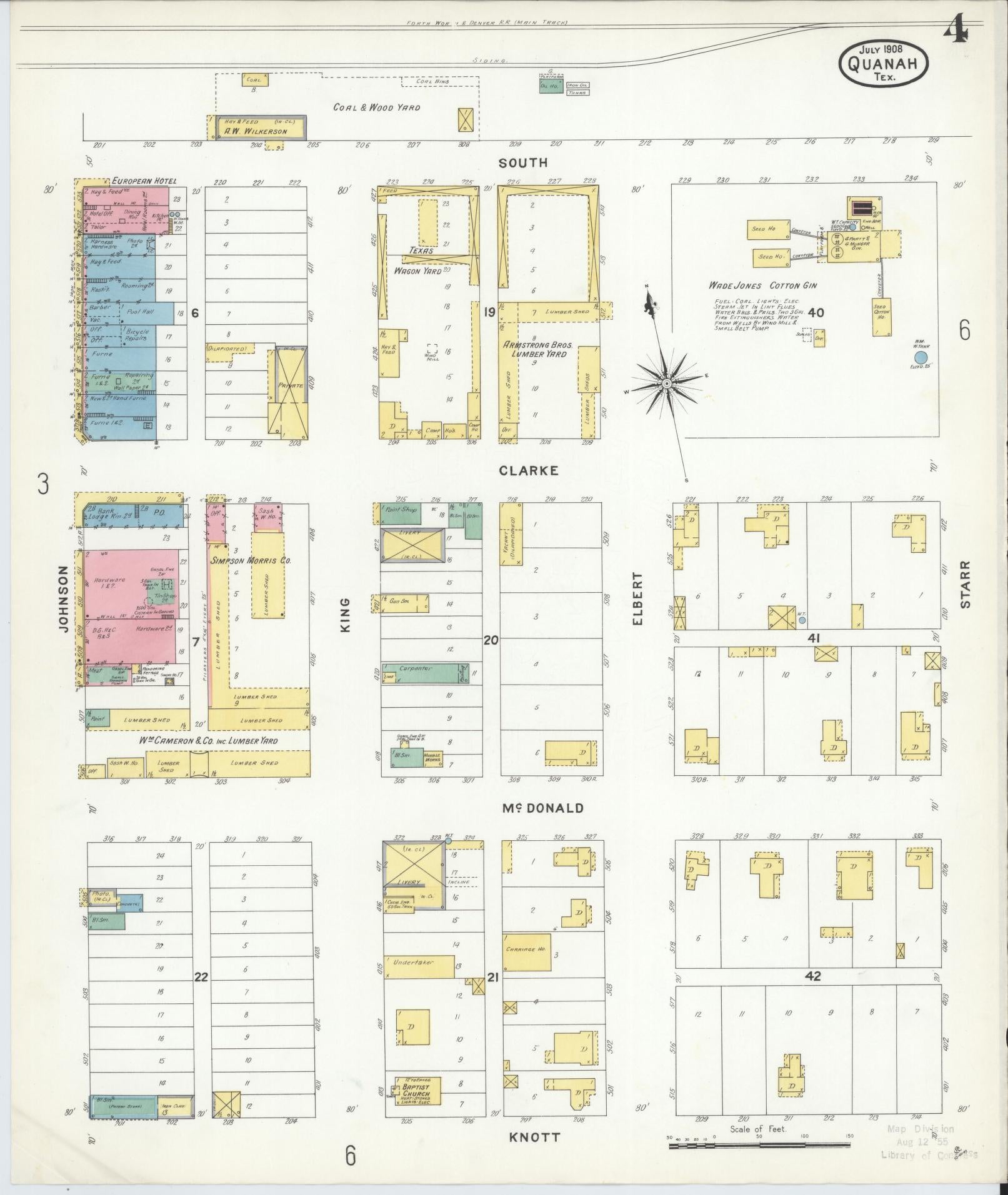 Sanborn Fire Insurance Map from Quanah, Hardeman County, Texas (1908), Sheet #0004 - Historic Sanborn Fire Insurance Map Print, vintage old map wall art, antique decor, genealogy gift, Texas Texas map