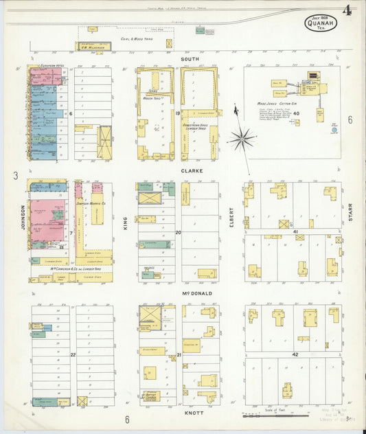 Sanborn Fire Insurance Map from Quanah, Hardeman County, Texas (1908), Sheet #0004 - Historic Sanborn Fire Insurance Map Print, vintage old map wall art, antique decor, genealogy gift, Texas Texas map
