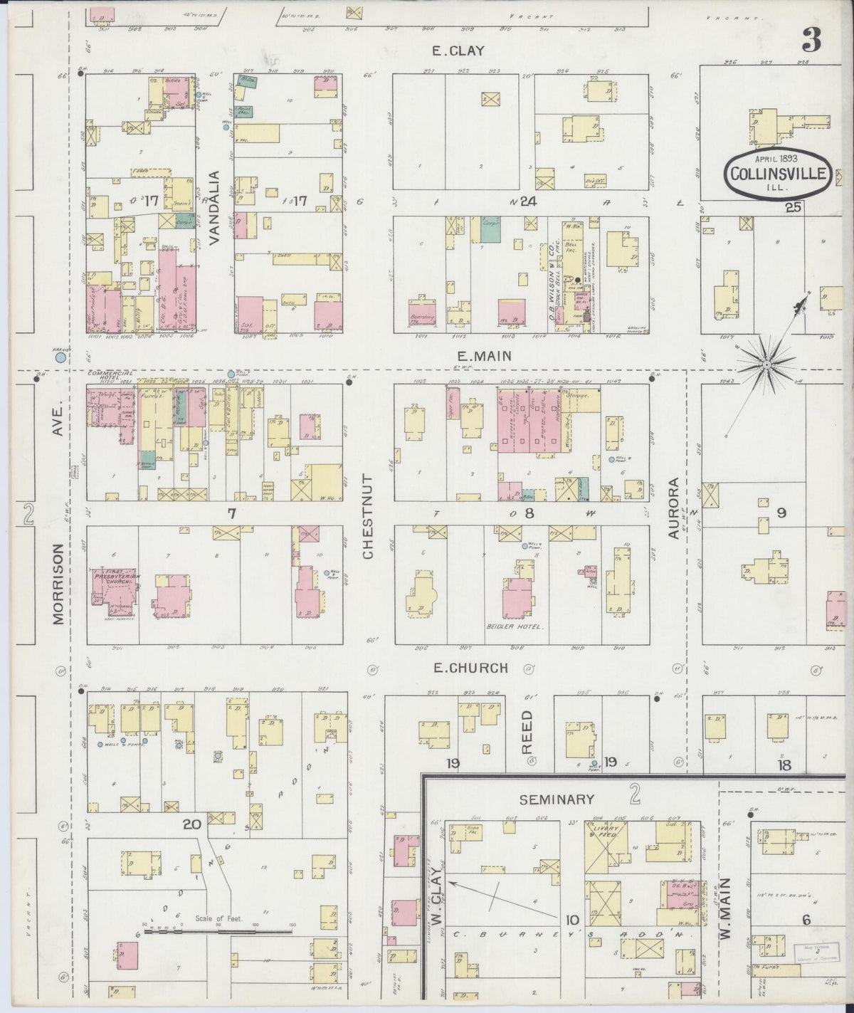 Sanborn Fire Insurance Map from Collinsville, Madison County, Illinois (1893), Sheet #0003 - Complete Map Set gallery image, historic Sanborn map, vintage wall art, Illinois Illinois