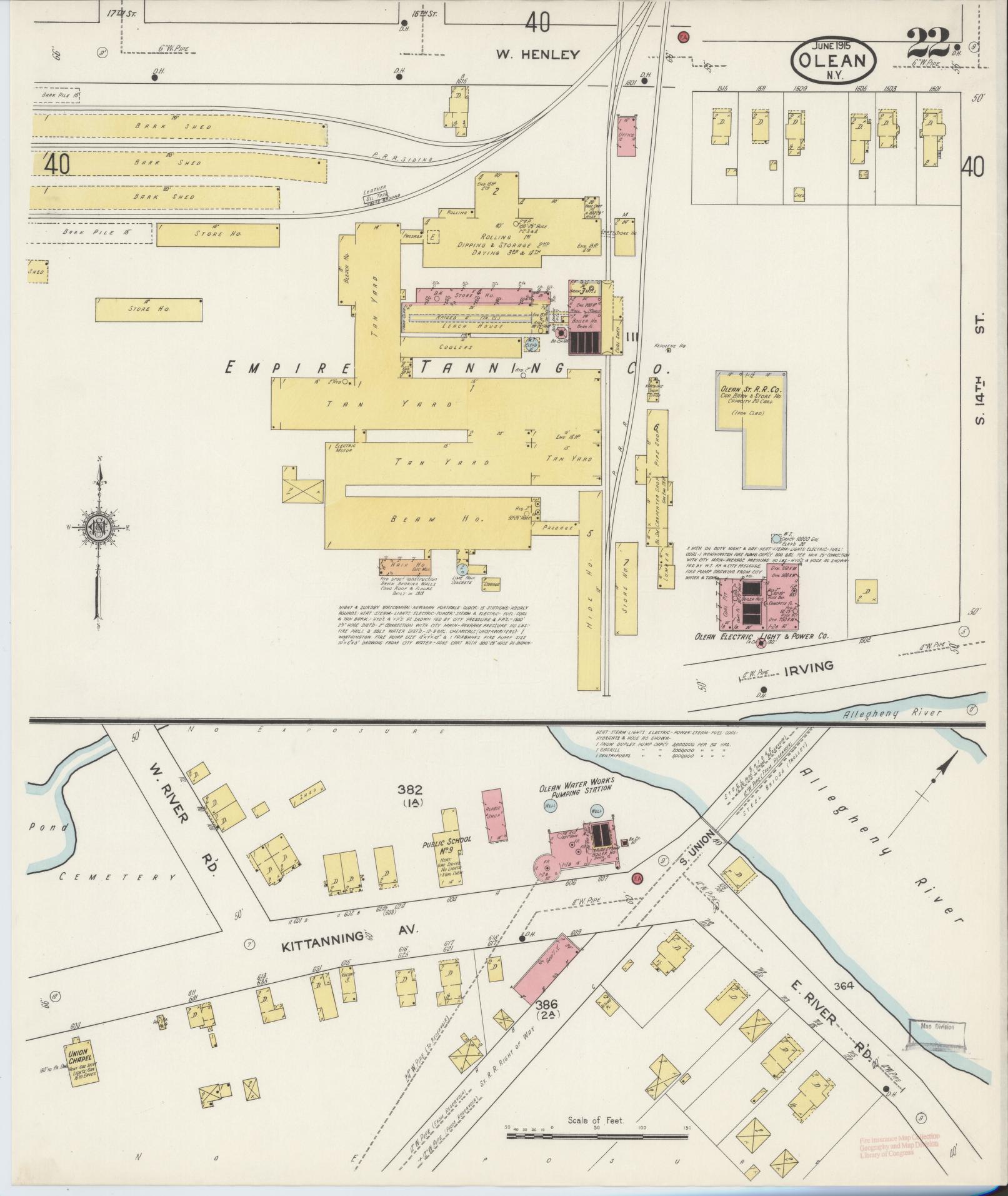 Sanborn Fire Insurance Map from Olean, Cattaraugus County, New York (1915), Sheet #0022 - Complete Map Set gallery image, historic Sanborn map, vintage wall art, New York New York