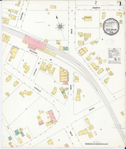 Sanborn Fire Insurance Map from Essex Junction, Chittenden County, Vermont (1899), Sheet #0001 - Historic Sanborn Fire Insurance Map Print, vintage old map wall art, antique decor, genealogy gift, Vermont Vermont map
