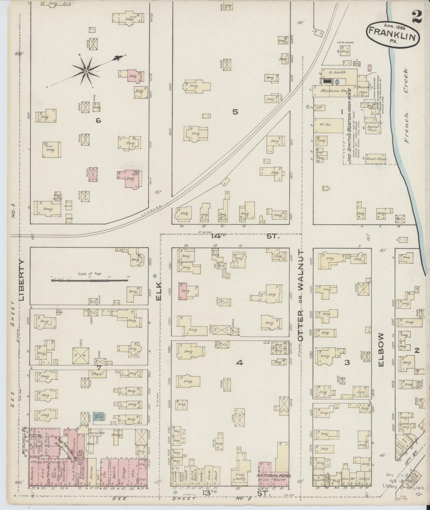 Sanborn Fire Insurance Map from Franklin, Venango County, Pennsylvania (1888), Sheet #0002 - Historic Sanborn Fire Insurance Map Print, vintage old map wall art, antique decor, genealogy gift, Pennsylvania Pennsylvania map