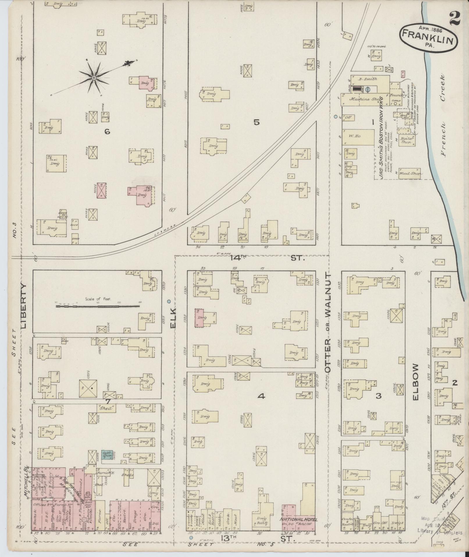Sanborn Fire Insurance Map from Franklin, Venango County, Pennsylvania (1888), Sheet #0002 - Historic Sanborn Fire Insurance Map Print, vintage old map wall art, antique decor, genealogy gift, Pennsylvania Pennsylvania map