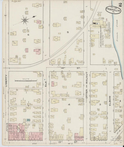 Sanborn Fire Insurance Map from Franklin, Venango County, Pennsylvania (1888), Sheet #0002 - Historic Sanborn Fire Insurance Map Print, vintage old map wall art, antique decor, genealogy gift, Pennsylvania Pennsylvania map