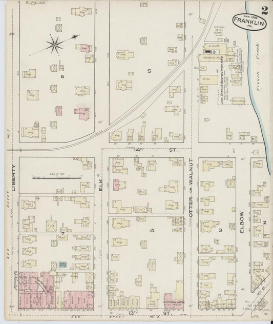 Sanborn Fire Insurance Map from Franklin, Venango County, Pennsylvania (1888), Sheet #0002 - Historic Sanborn Fire Insurance Map Print, vintage old map wall art, antique decor, genealogy gift, Pennsylvania Pennsylvania map
