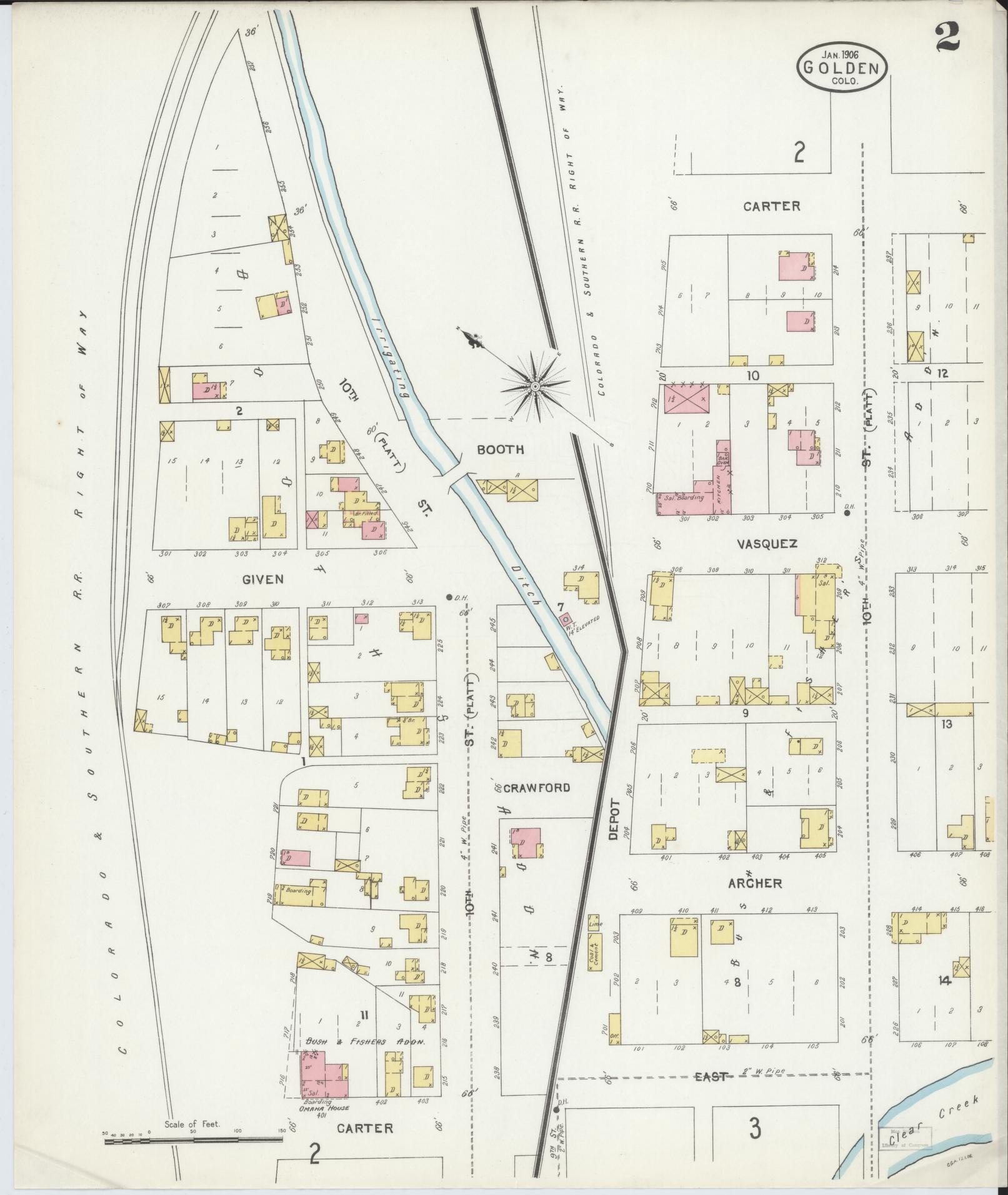 Sanborn Fire Insurance Map from Golden, Jefferson County, Colorado (1906), Sheet #0002 - Complete Map Set gallery image, historic Sanborn map, vintage wall art, Colorado Colorado