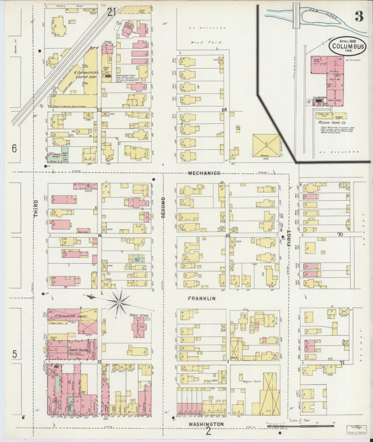 Sanborn Fire Insurance Map from Columbus, Bartholomew County, Indiana (1898), Sheet #0003 - Historic Sanborn Fire Insurance Map Print, vintage old map wall art, antique decor, genealogy gift, Indiana Indiana map