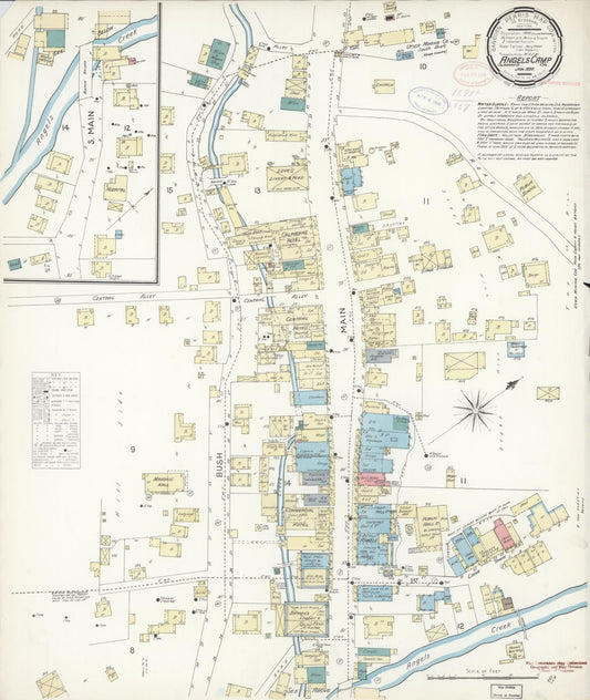 Sanborn Fire Insurance Map from Angels Camp, Calaveras County, California (1898), Sheet #0001 - Historic Sanborn Fire Insurance Map Print, vintage old map wall art, antique decor, genealogy gift, California California map