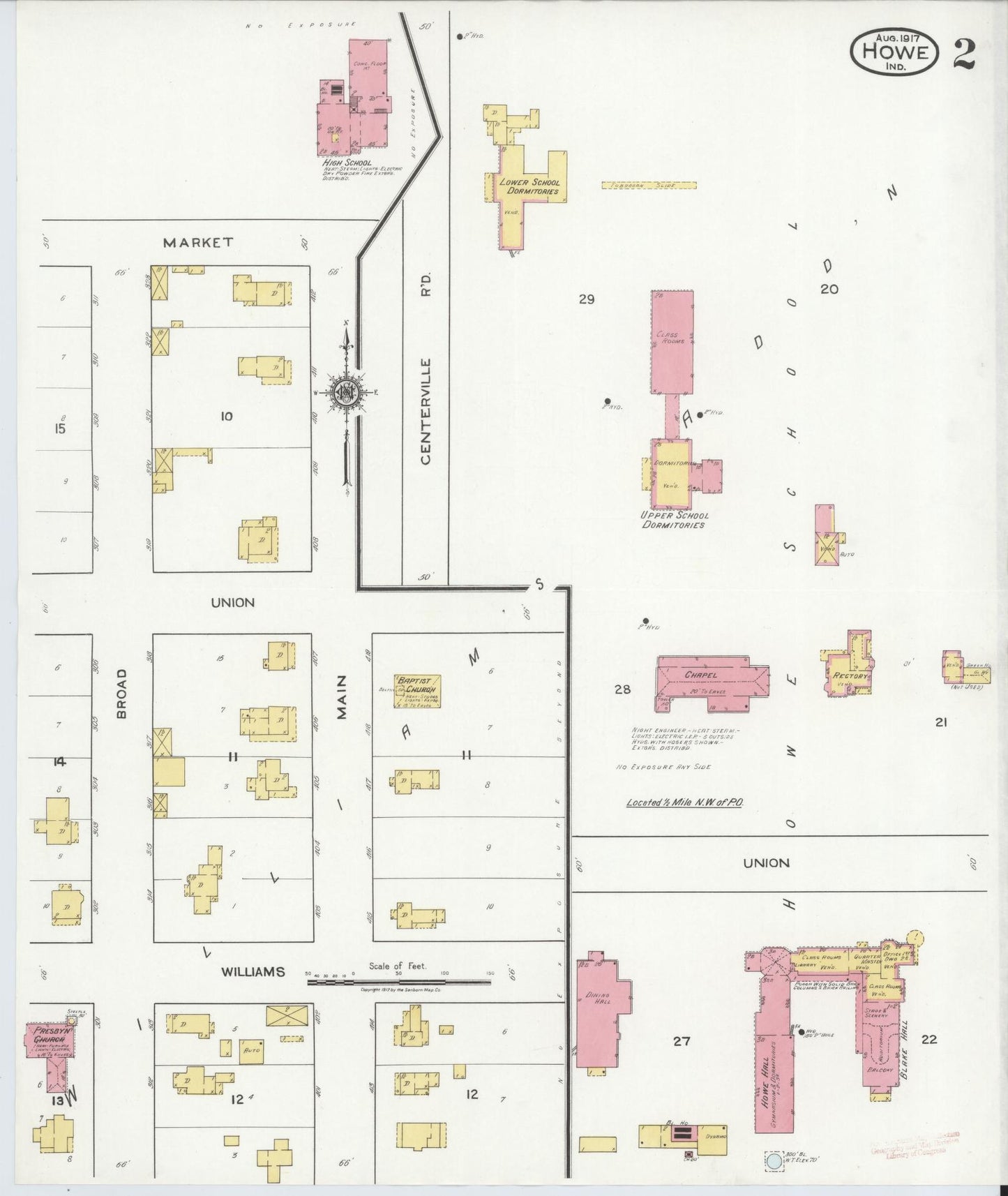 Sanborn Fire Insurance Map from Howe, LaGrange County, Indiana (1917), Sheet #0002 - Historic Sanborn Fire Insurance Map Print, vintage old map wall art, antique decor, genealogy gift, Indiana Indiana map