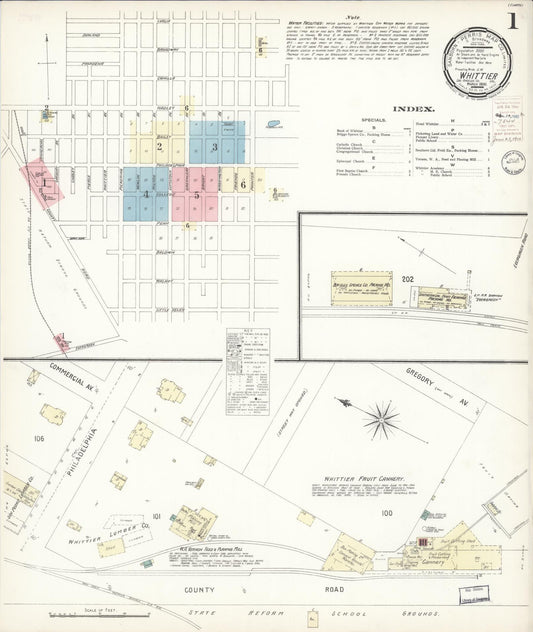 Sanborn Fire Insurance Map from Whittier, Los Angeles County, California (1900), Sheet #0001 - Complete Map Set gallery image, historic Sanborn map, vintage wall art, California California