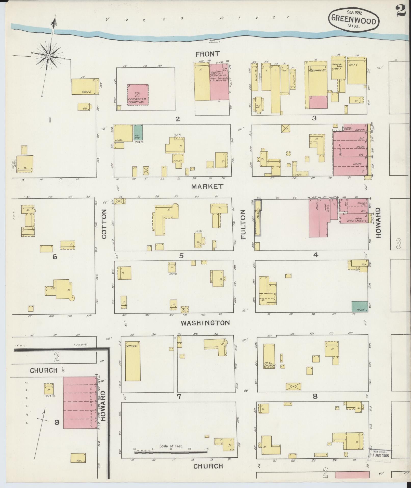 Sanborn Fire Insurance Map from Greenwood, Leflore County, Mississippi (1892), Sheet #0002 - Complete Map Set gallery image, historic Sanborn map, vintage wall art, Mississippi Mississippi