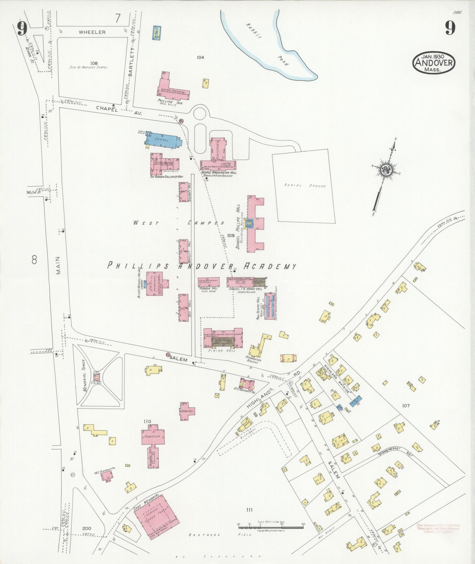 Sanborn Fire Insurance Map from Andover, Essex County, Massachusetts (1930), Sheet #0009 - Historic Sanborn Fire Insurance Map Print, vintage old map wall art, antique decor, genealogy gift, Massachusetts Massachusetts map