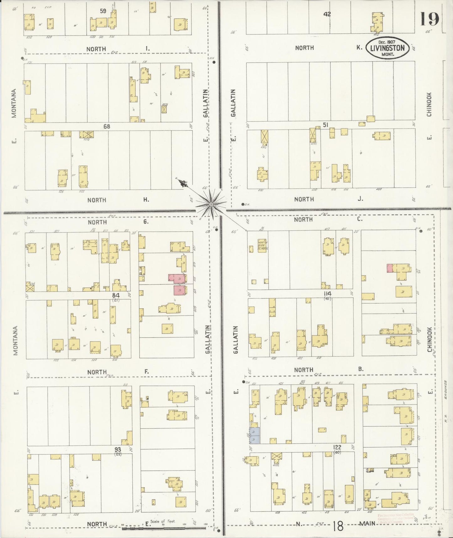 Sanborn Fire Insurance Map from Livingston, Park County, Montana (1907), Sheet #0019 - Complete Map Set gallery image, historic Sanborn map, vintage wall art, Montana Montana