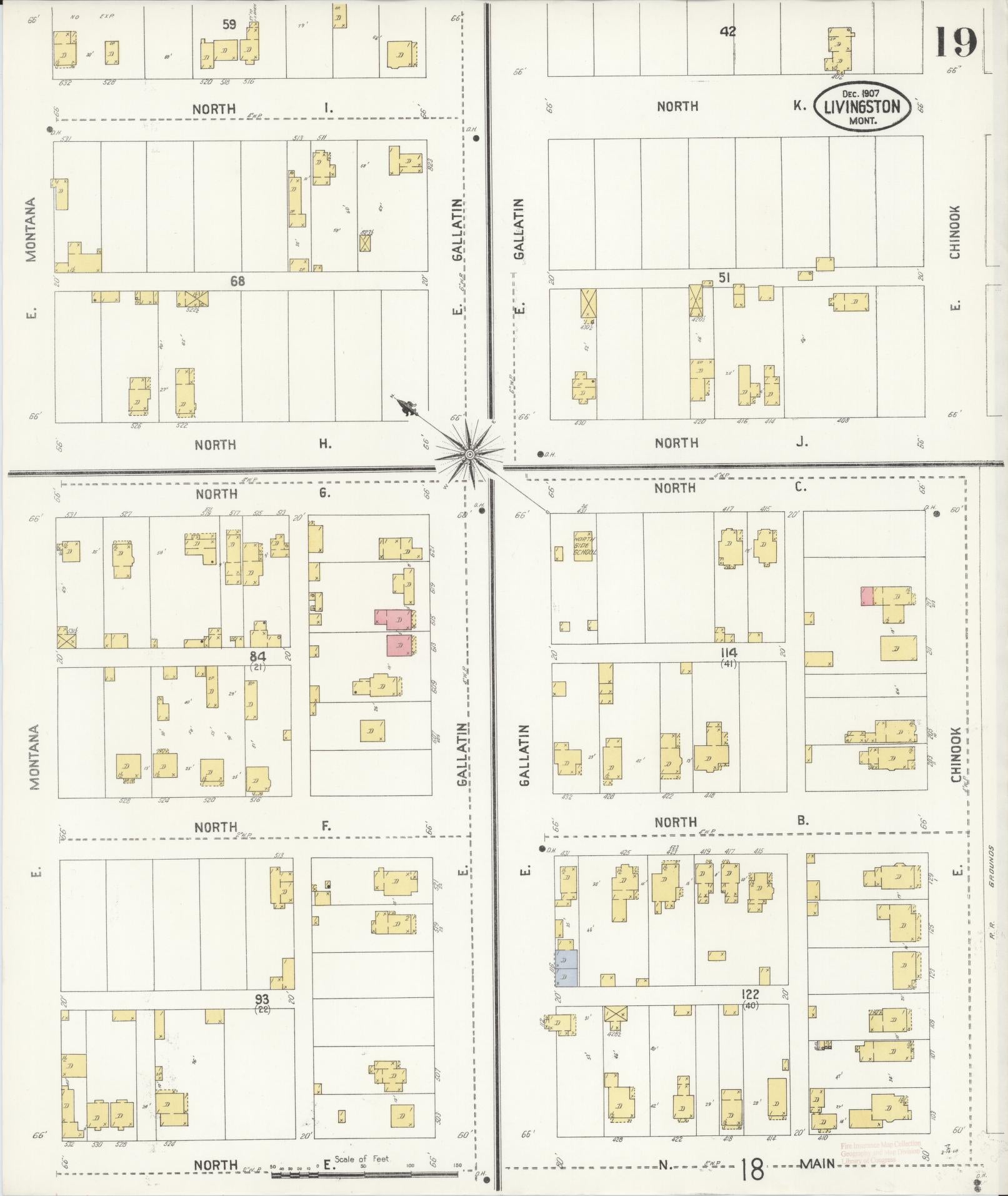Sanborn Fire Insurance Map from Livingston, Park County, Montana (1907), Sheet #0019 - Complete Map Set gallery image, historic Sanborn map, vintage wall art, Montana Montana