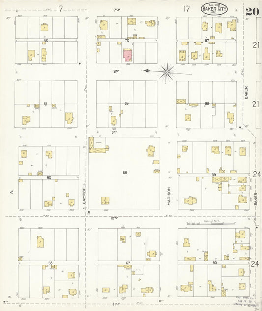 Sanborn Fire Insurance Map from Baker, Baker County, Oregon (1903), Sheet #0020 - Historic Sanborn Fire Insurance Map Print, vintage old map wall art, antique decor, genealogy gift, Oregon Oregon map