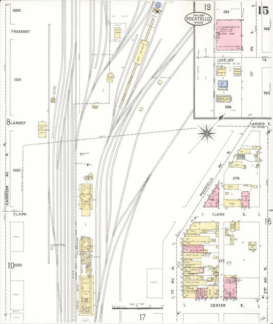 Sanborn Fire Insurance Map from Pocatello, Bannock County, Idaho (1907), Sheet #0015 - Historic Sanborn Fire Insurance Map Print, vintage old map wall art, antique decor, genealogy gift, Idaho Idaho map