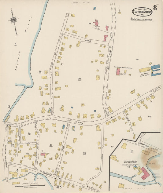 Sanborn Fire Insurance Map from Stafford Springs, Tolland County, Connecticut (1921), Sheet #0008 - Historic Sanborn Fire Insurance Map Print, vintage old map wall art, antique decor, genealogy gift, Connecticut Connecticut map