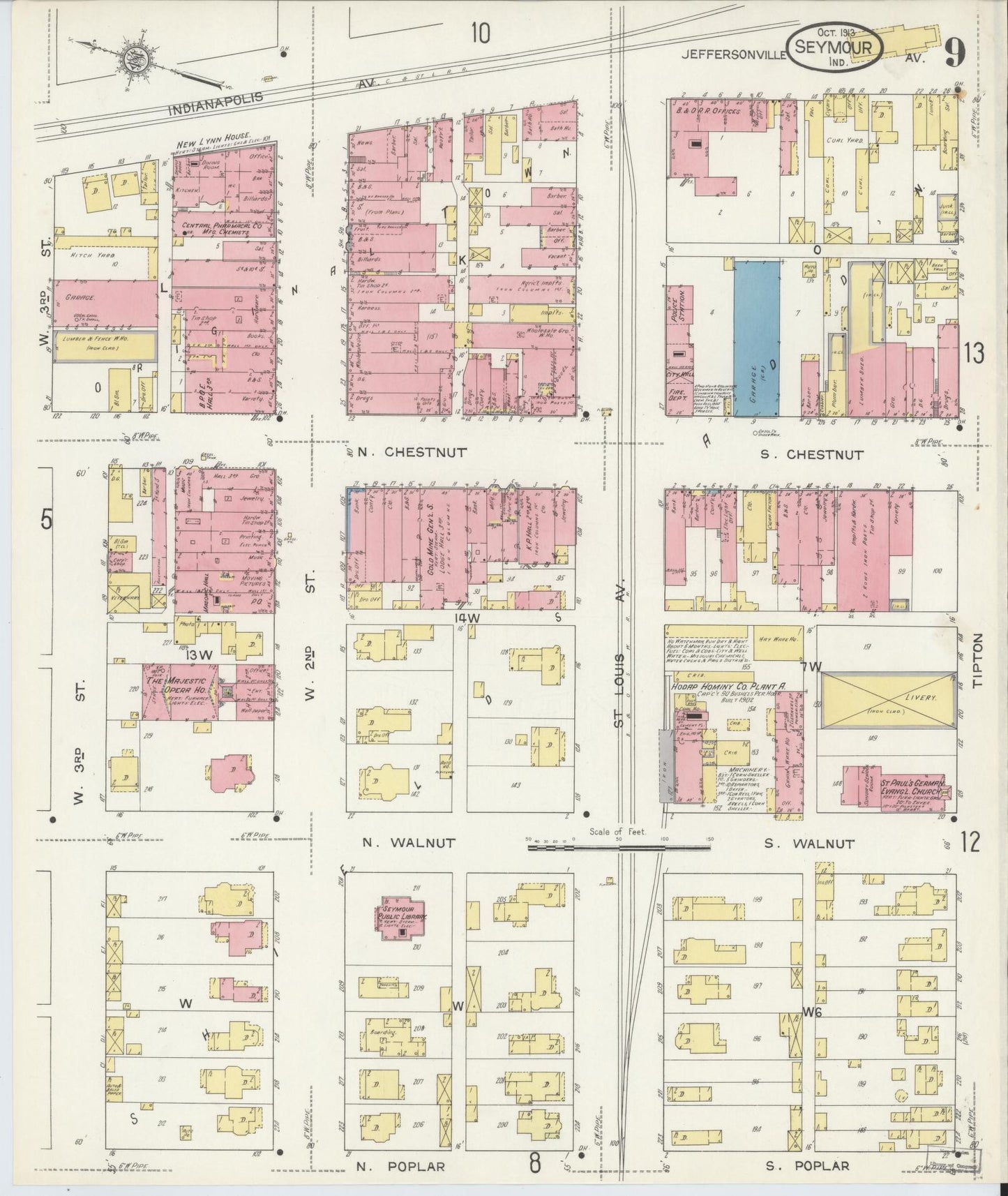 Sanborn Fire Insurance Map from Seymour, Jackson County, Indiana (1913), Sheet #0009 - Complete Map Set gallery image, historic Sanborn map, vintage wall art, Indiana Indiana