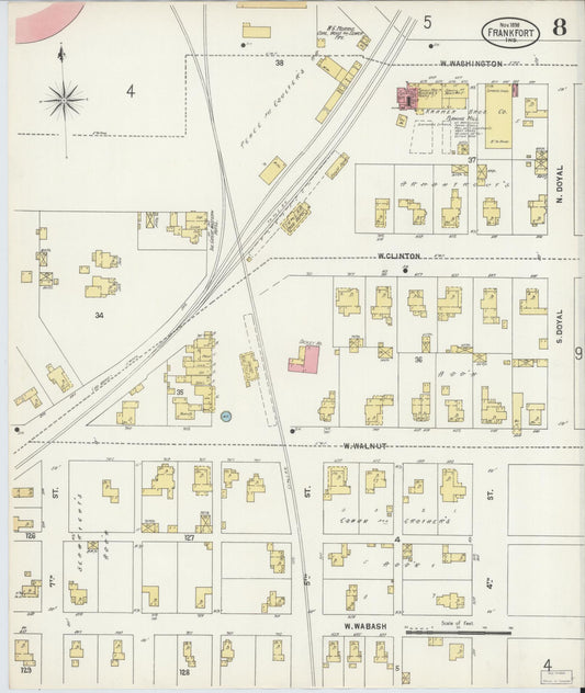 Sanborn Fire Insurance Map from Frankfort, Clinton County, Indiana (1898), Sheet #0008 - Historic Sanborn Fire Insurance Map Print, vintage old map wall art, antique decor, genealogy gift, Indiana Indiana map