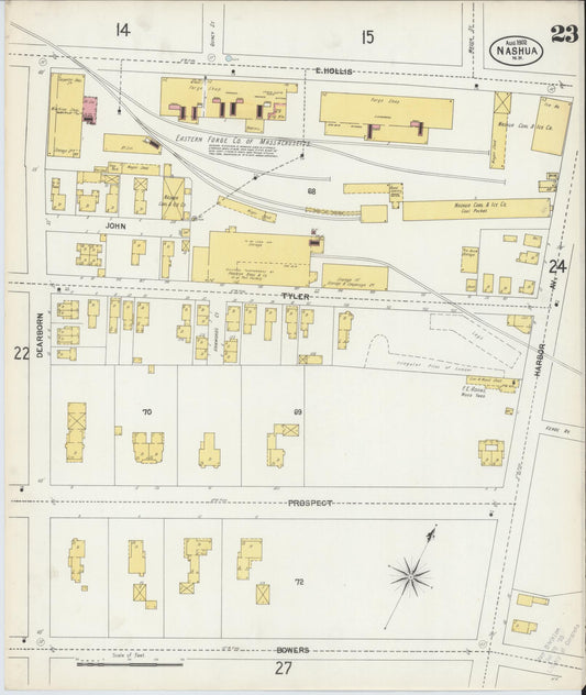 Sanborn Fire Insurance Map from Nashua, Hillsborough County, New Hampshire (1902), Sheet #0023 - Historic Sanborn Fire Insurance Map Print, vintage old map wall art, antique decor, genealogy gift, New Hampshire New Hampshire map