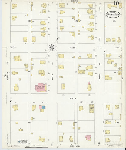 Sanborn Fire Insurance Map from Wichita Falls, Wichita County, Texas (1908), Sheet #0010 - Complete Map Set gallery image, historic Sanborn map, vintage wall art, Texas Texas